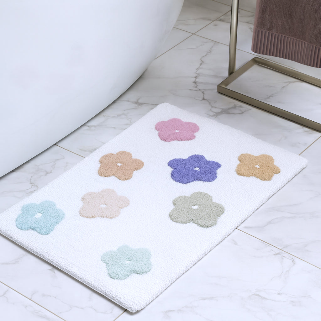 32" Pink And White Cotton Flowers Floral Floral Bath Rug-1
