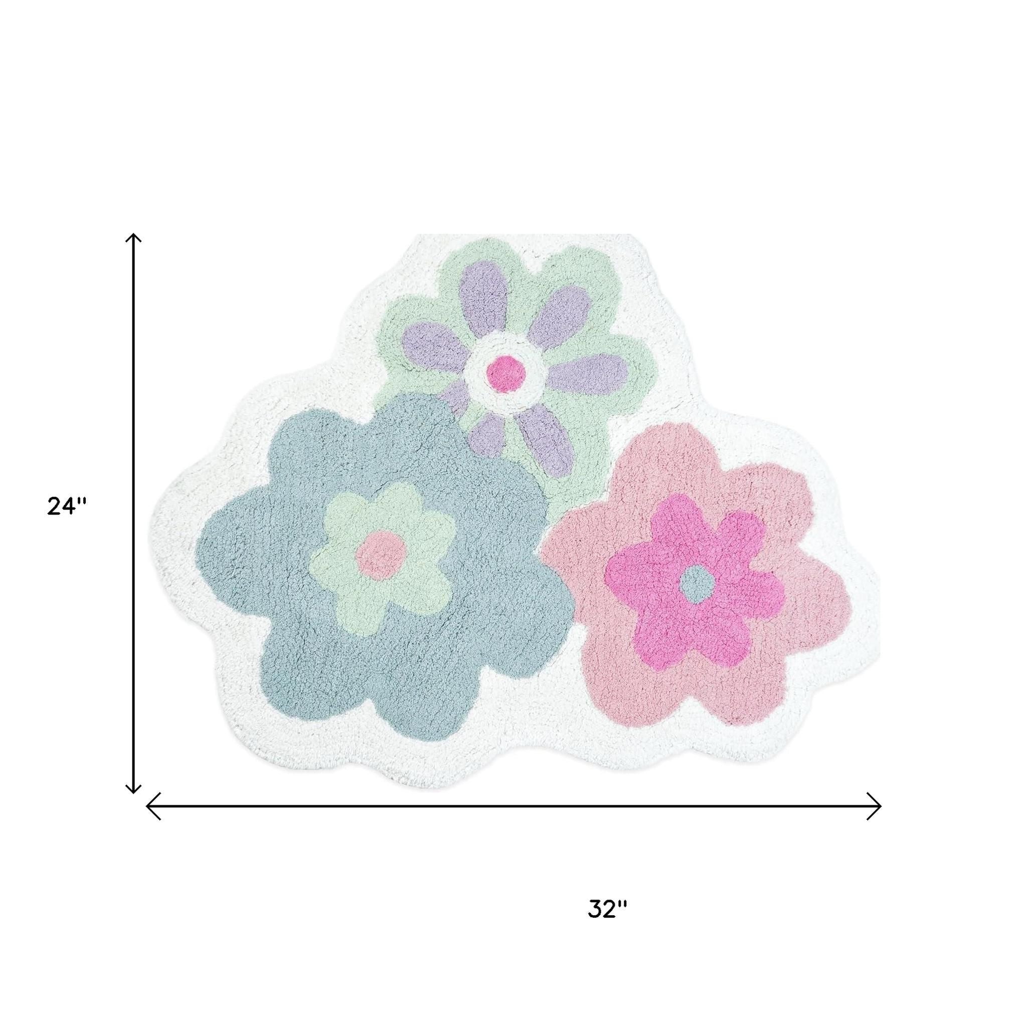 32" Pink And White Cotton Flowers Floral Bath Rug-5