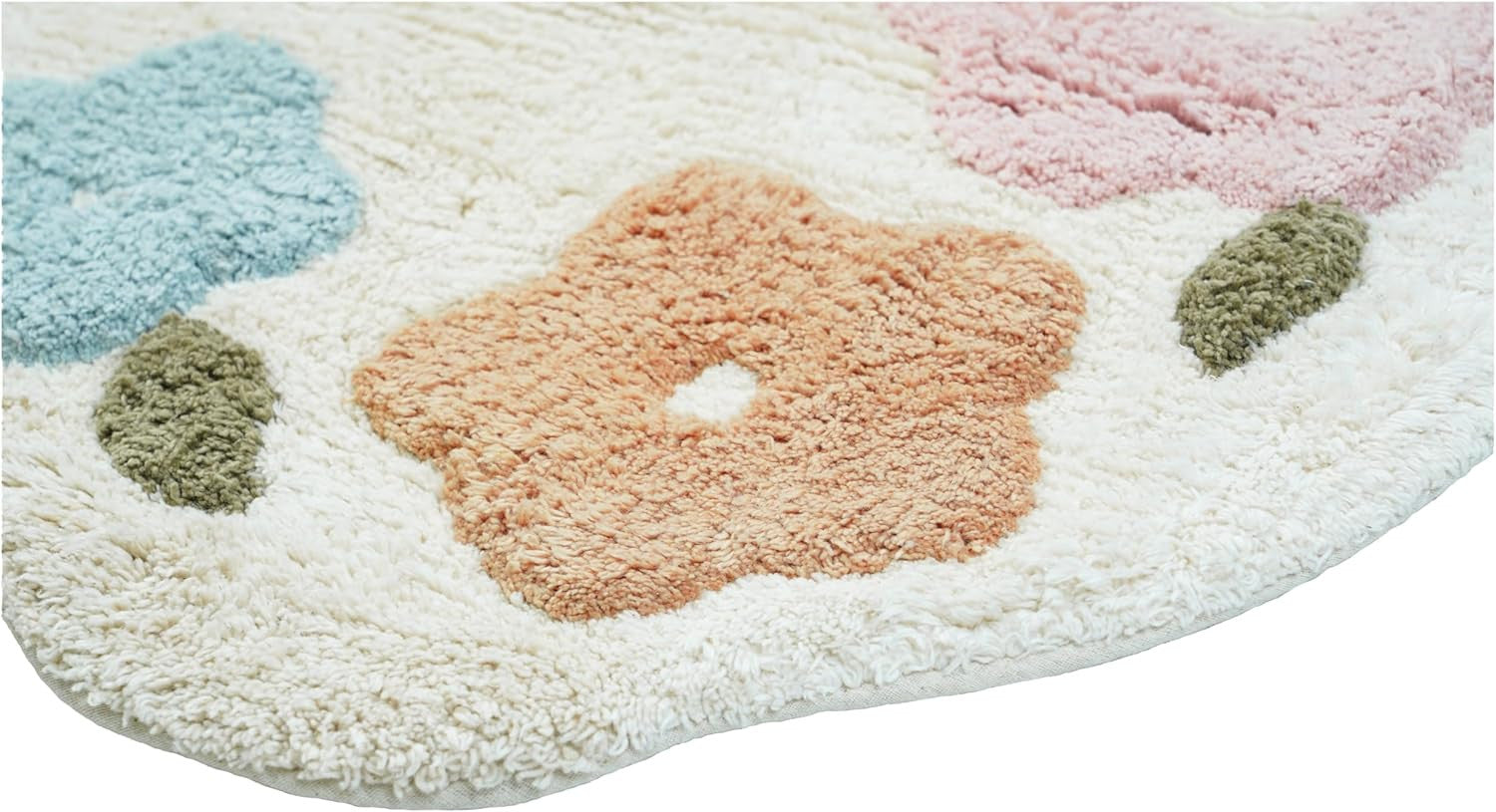 32" White Blue And Pink Cotton Hedgehog Floral Print Bath Rug-2