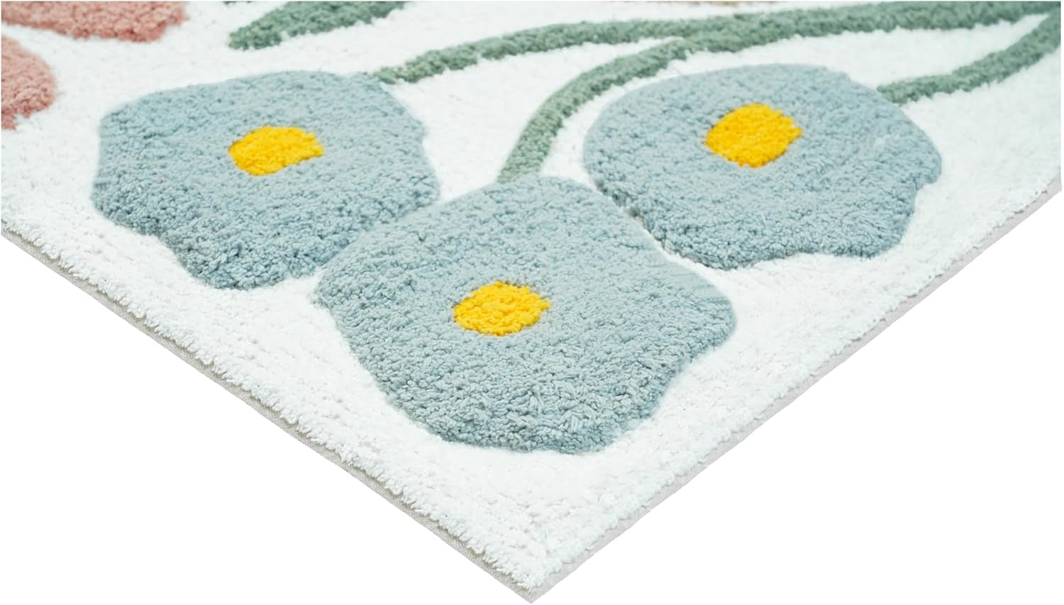 32" Light Blue Red And White Cotton Floral Bath Rug-2
