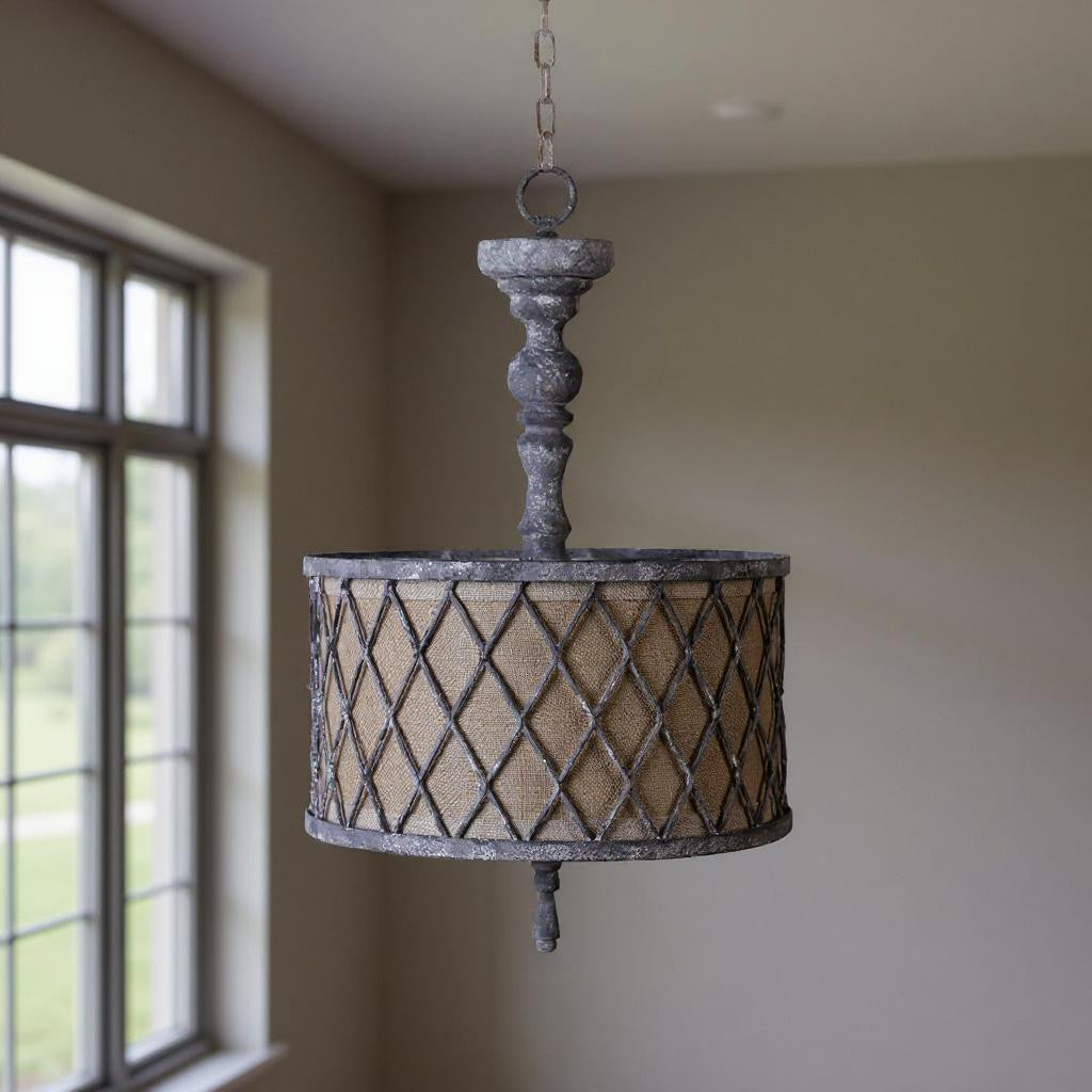 Brown Cylinder Metal Dimmable Chandelier With Khaki Shades-1