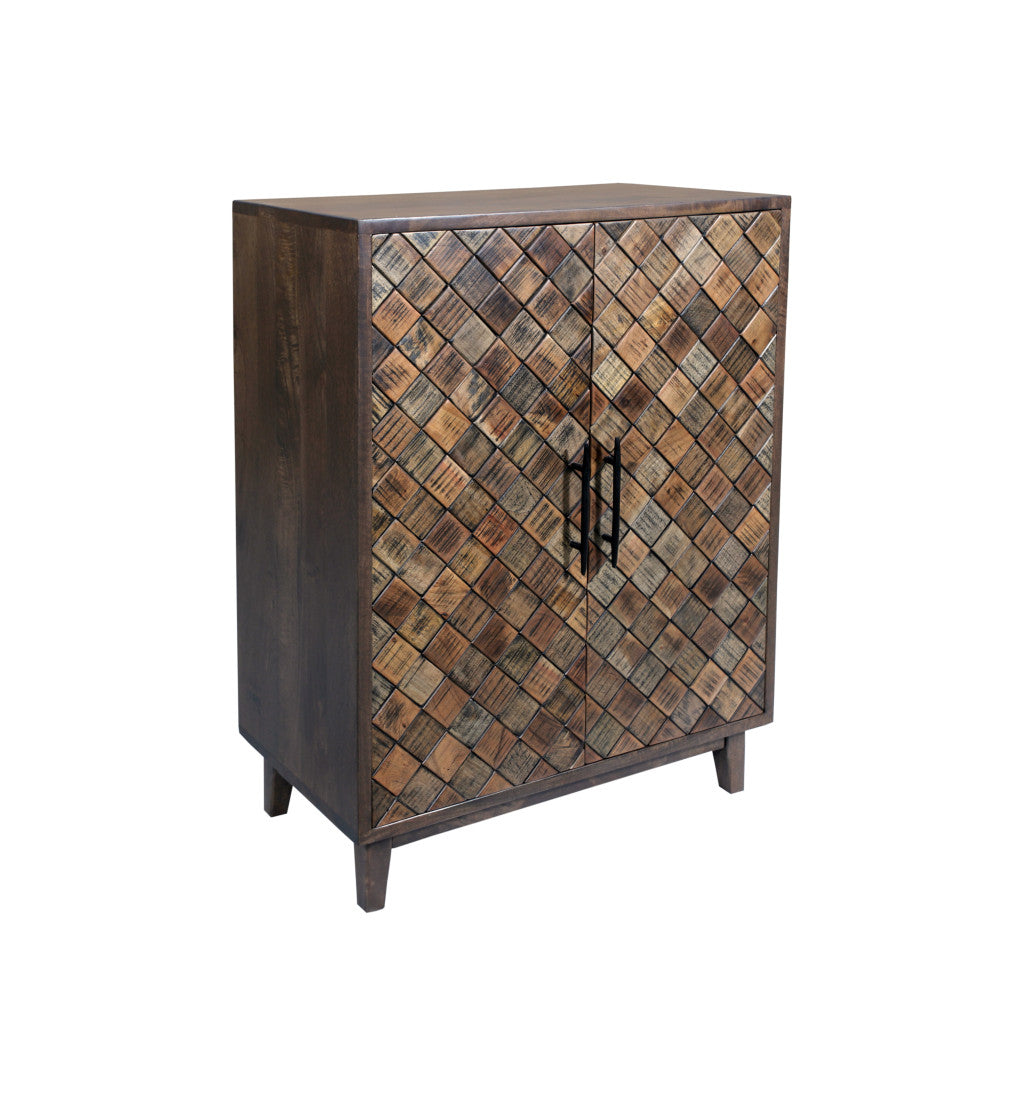 36" Brown Solid Wood Carved Geometric Sideboard with Two Doors-Sideboards-DECOROLALA