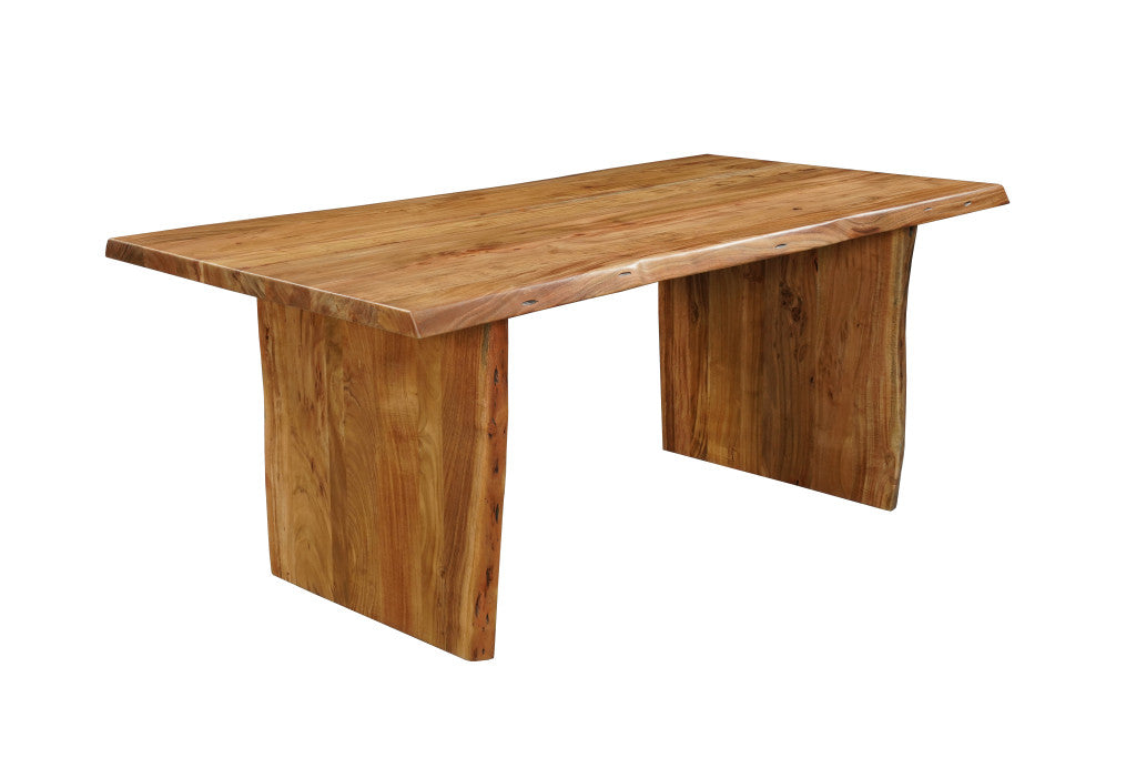 Seven Piece Brown Solid Wood Dining Set with Six Chairs-Dining Sets-DECOROLALA