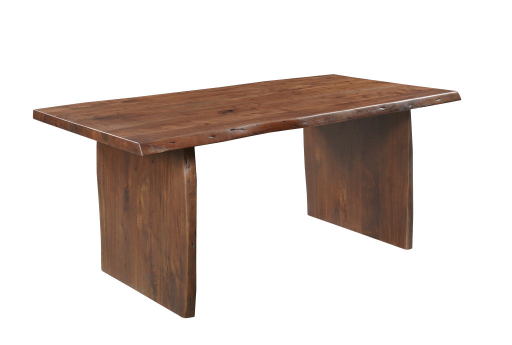Seven Piece Brown Solid Wood Dining Set with Six Chairs-Dining Sets-DECOROLALA