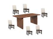 Seven Piece Brown Solid Wood Dining Set with Six Chairs-Dining Sets-DECOROLALA