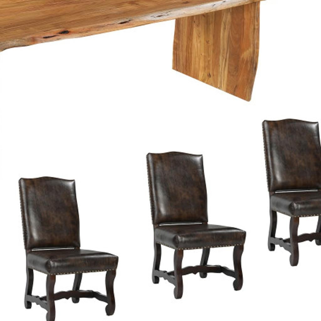Nine Piece Brown Solid Wood Dining Set with Eight Chairs-Dining Sets-DECOROLALA