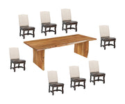 Nine Piece Brown Solid Wood Dining Set with Eight Chairs-Dining Sets-DECOROLALA