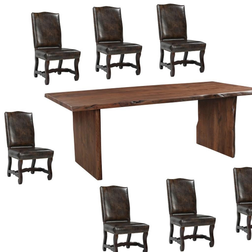 Nine Piece Brown Solid Wood Dining Set with Eight Chairs-Dining Sets-DECOROLALA