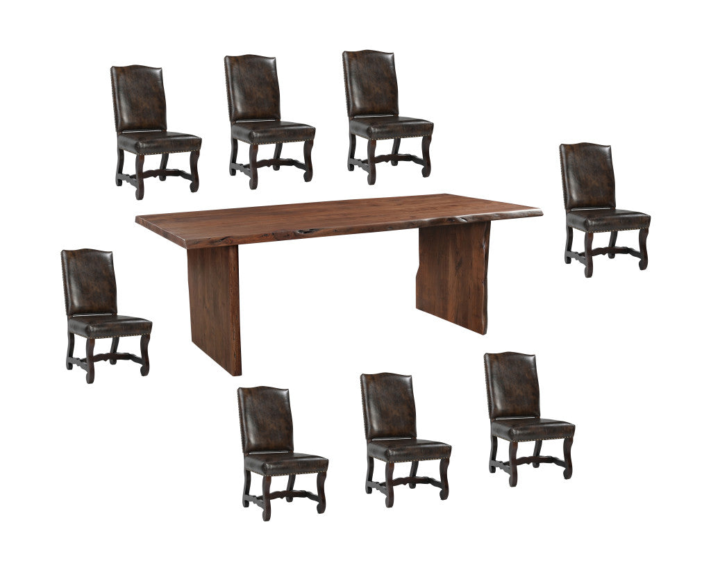 Nine Piece Brown Solid Wood Dining Set with Eight Chairs-Dining Sets-DECOROLALA