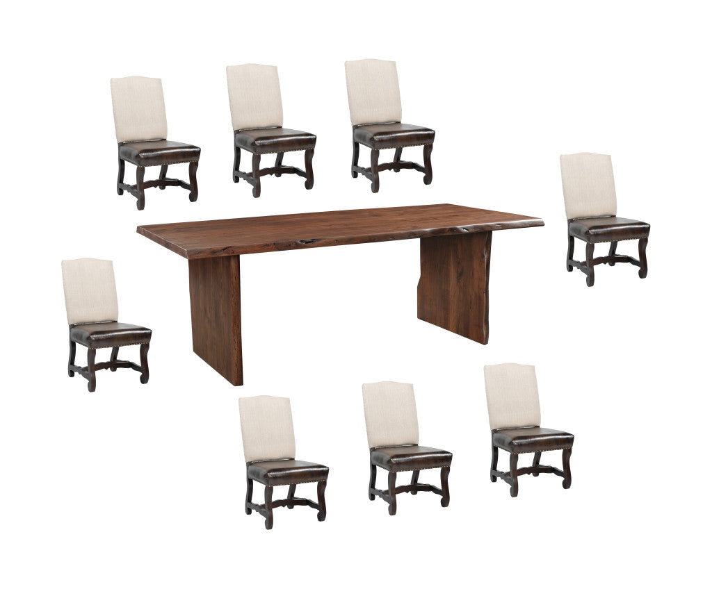 Nine Piece Brown Solid Wood Dining Set with Eight Chairs-Dining Sets-DECOROLALA