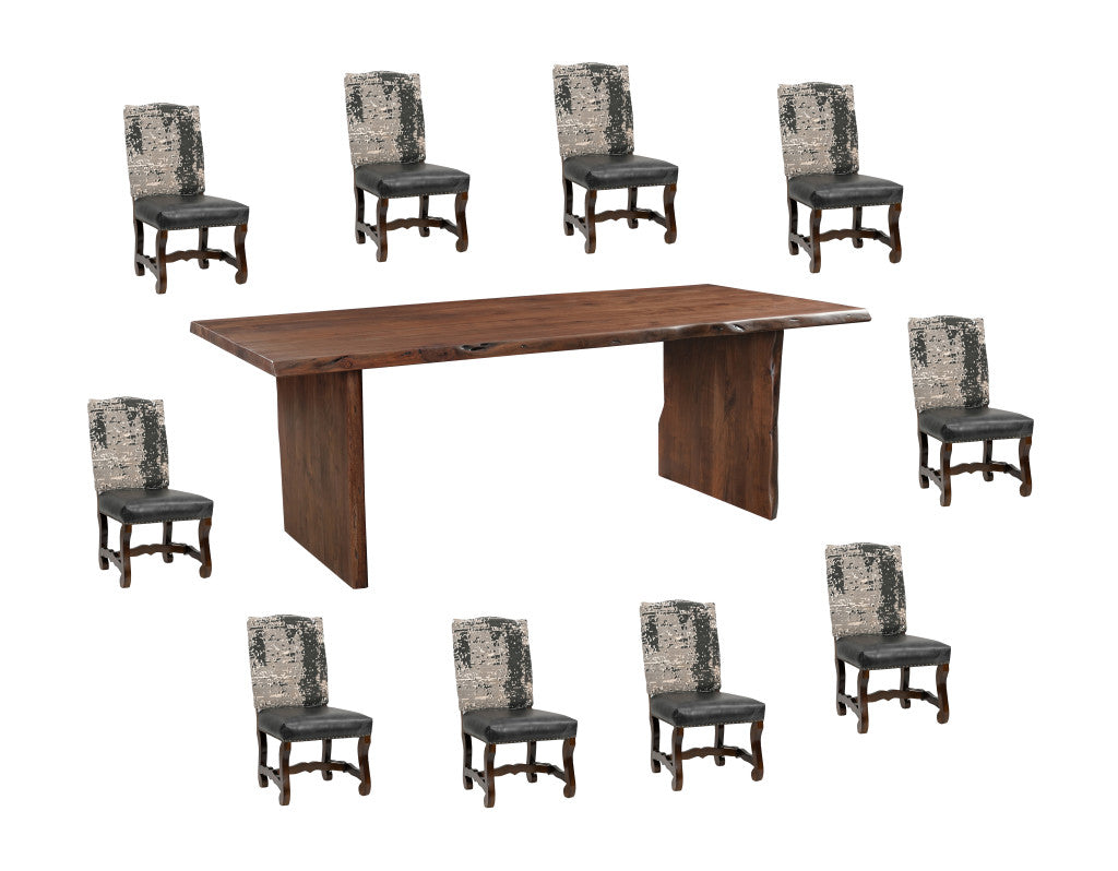 11 Piece Brown Solid Wood Dining Set with 10-Dining Sets-DECOROLALA