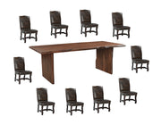 11 Piece Brown Solid Wood Dining Set with 10-Dining Sets-DECOROLALA