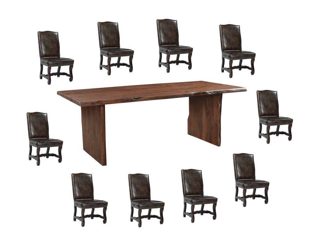 11 Piece Brown Solid Wood Dining Set with 10-Dining Sets-DECOROLALA