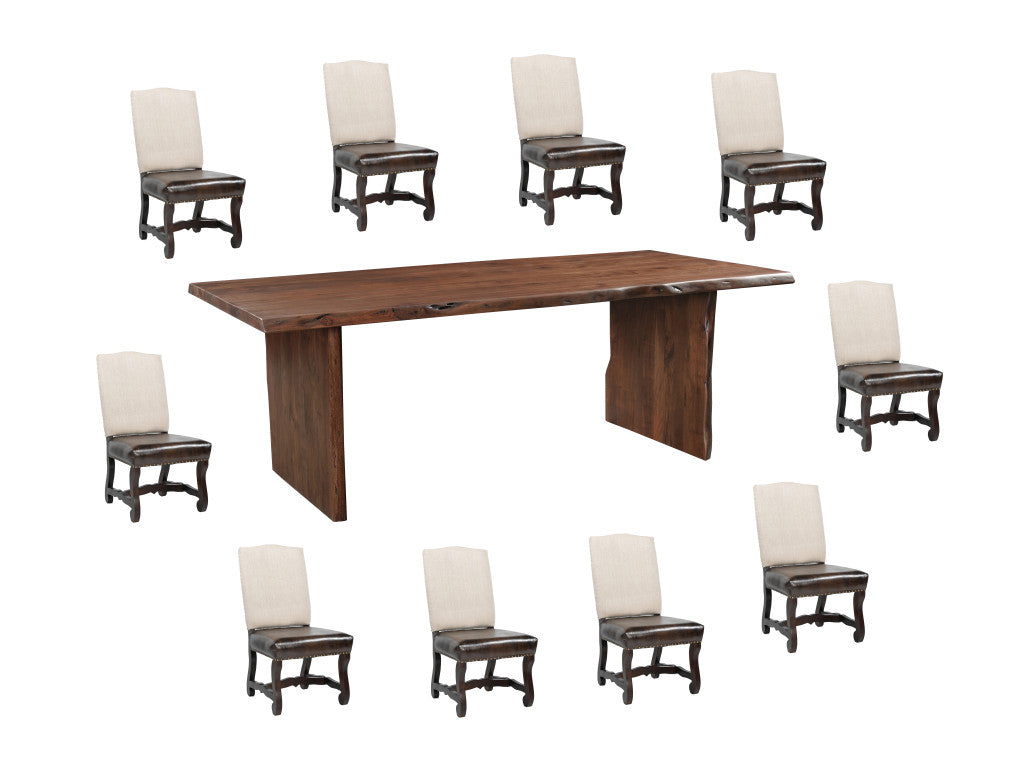 11 Piece Brown Solid Wood Dining Set with 10-Dining Sets-DECOROLALA