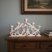 34" White Distressed Wood Tabletop Five Light Candelabra-Candle Holders-DECOROLALA