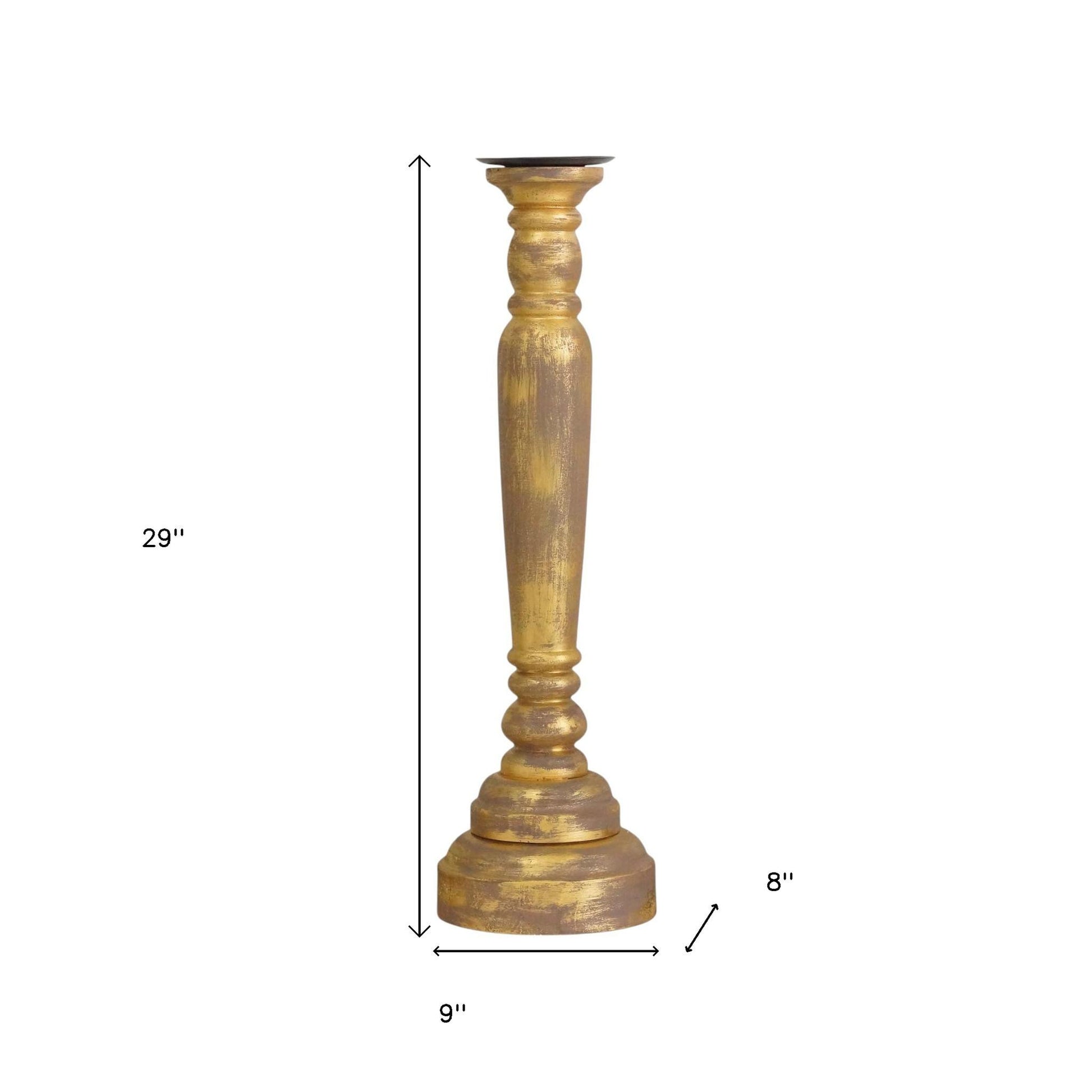 29" Gold Distressed Solid Wood Tabletop Taper Candlestick-Candle Holders-DECOROLALA