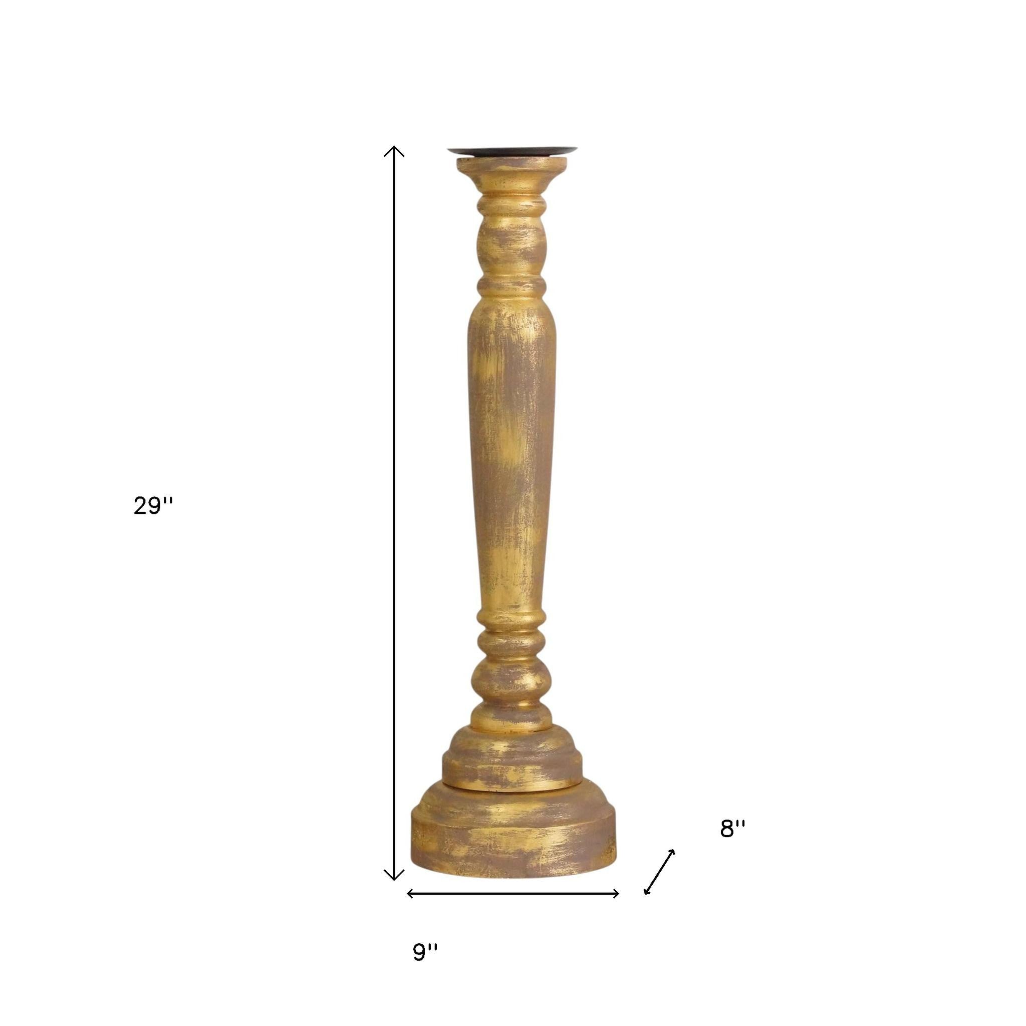 29" Gold Distressed Solid Wood Tabletop Taper Candlestick-Candle Holders-DECOROLALA