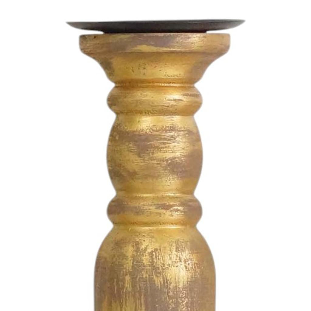 29" Gold Distressed Solid Wood Tabletop Taper Candlestick-Candle Holders-DECOROLALA