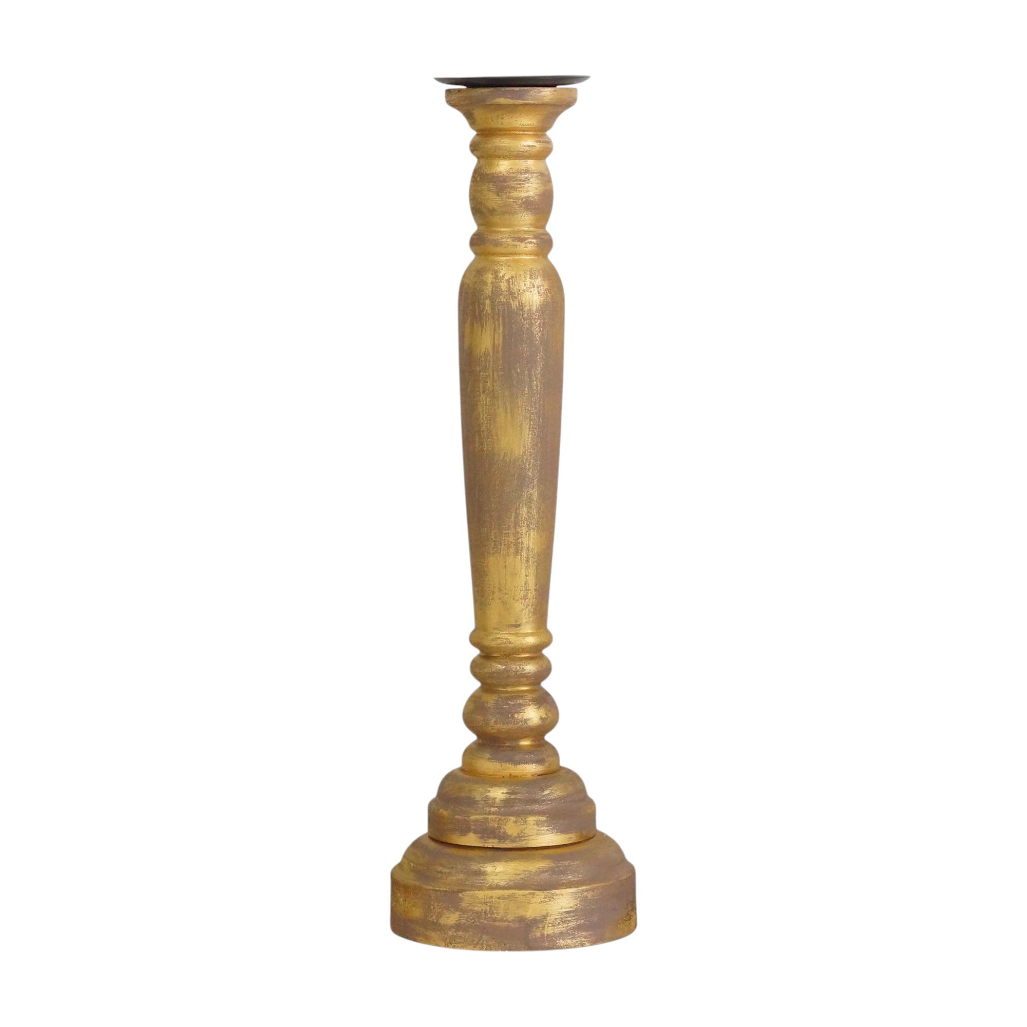 29" Gold Distressed Solid Wood Tabletop Taper Candlestick-Candle Holders-DECOROLALA