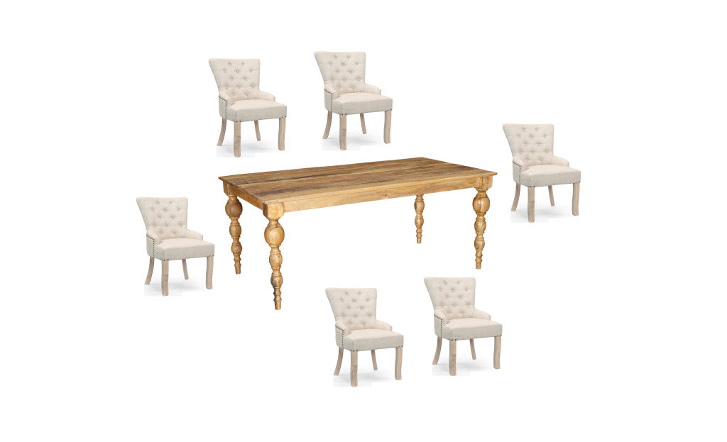 Seven Piece Brown Solid Wood Dining Set with Six Chairs-Dining Sets-DECOROLALA