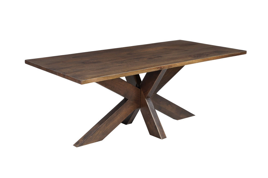 Seven Piece Brown Solid Wood Dining Set with Six Chairs-Dining Sets-DECOROLALA