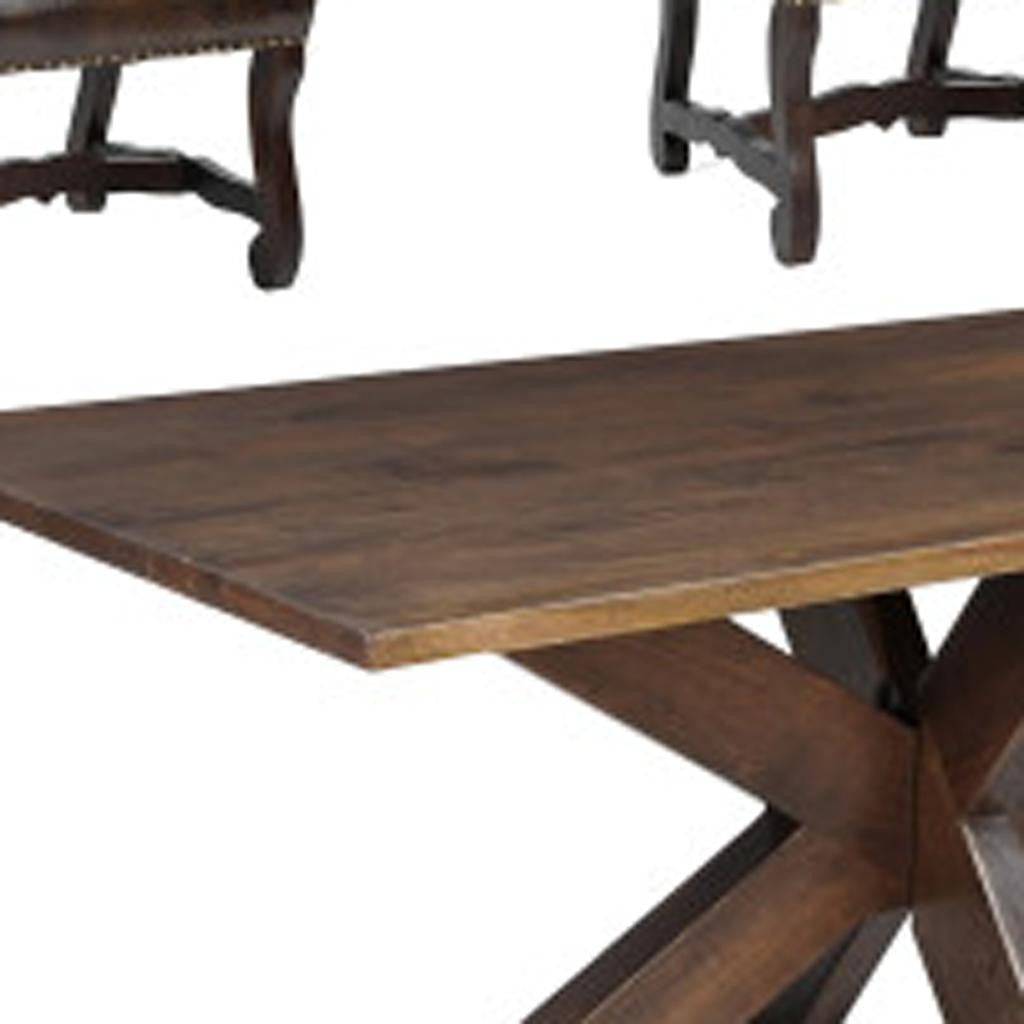 Seven Piece Brown Solid Wood Dining Set with Six Chairs-Dining Sets-DECOROLALA