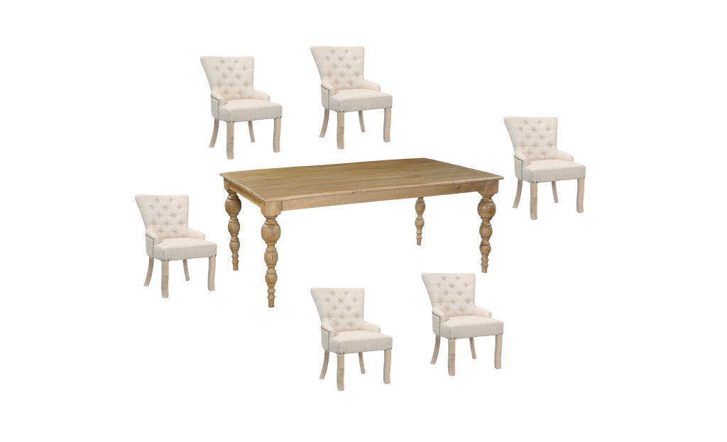 Seven Piece Brown Solid Wood Dining Set with Six Chairs-Dining Sets-DECOROLALA