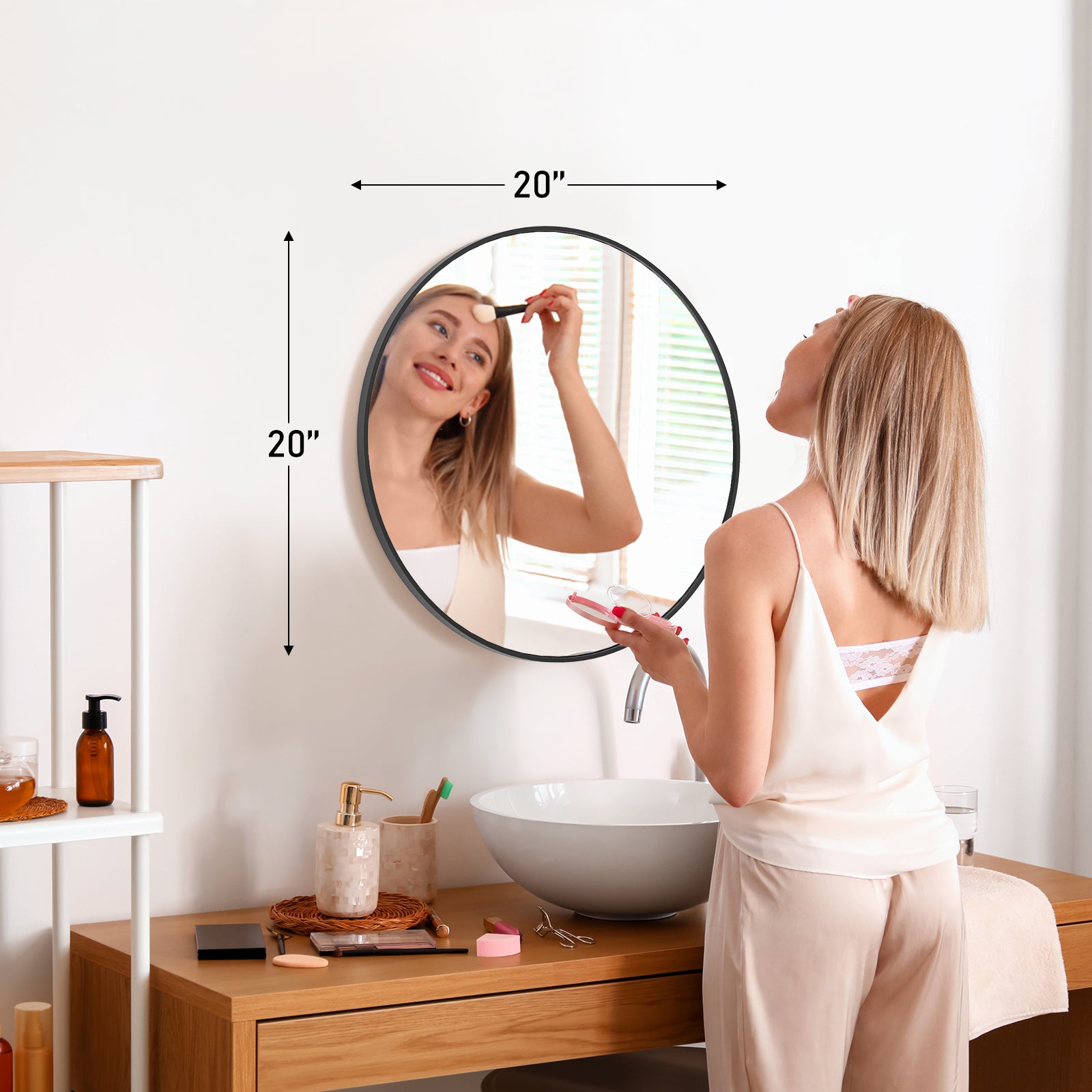 20" Black Metal Round Framed Bathroom Vanity Mirror-Mirrors-DECOROLALA