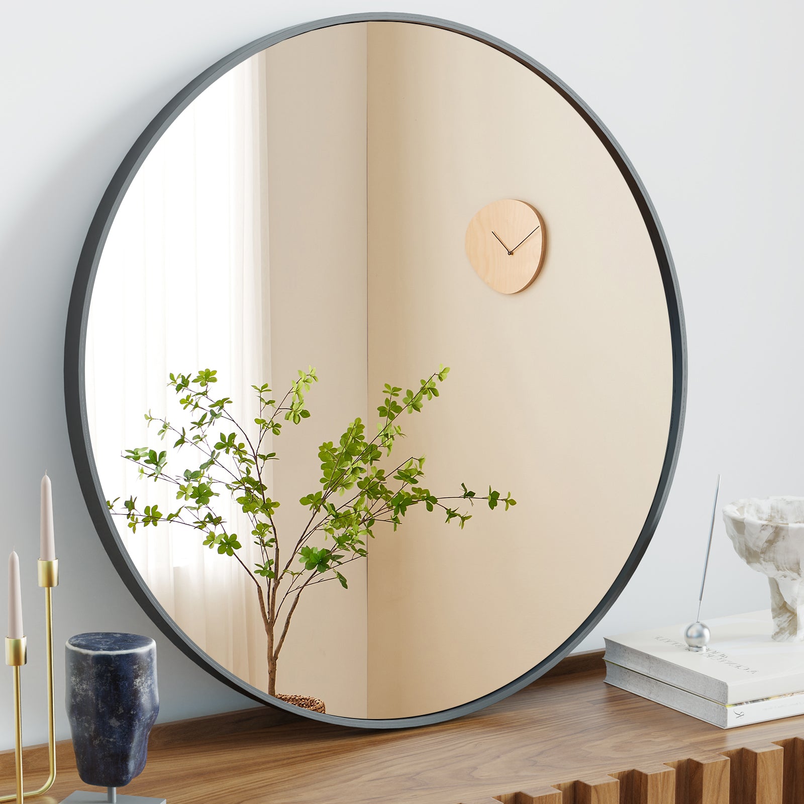 20" Black Metal Round Framed Bathroom Vanity Mirror-Mirrors-DECOROLALA