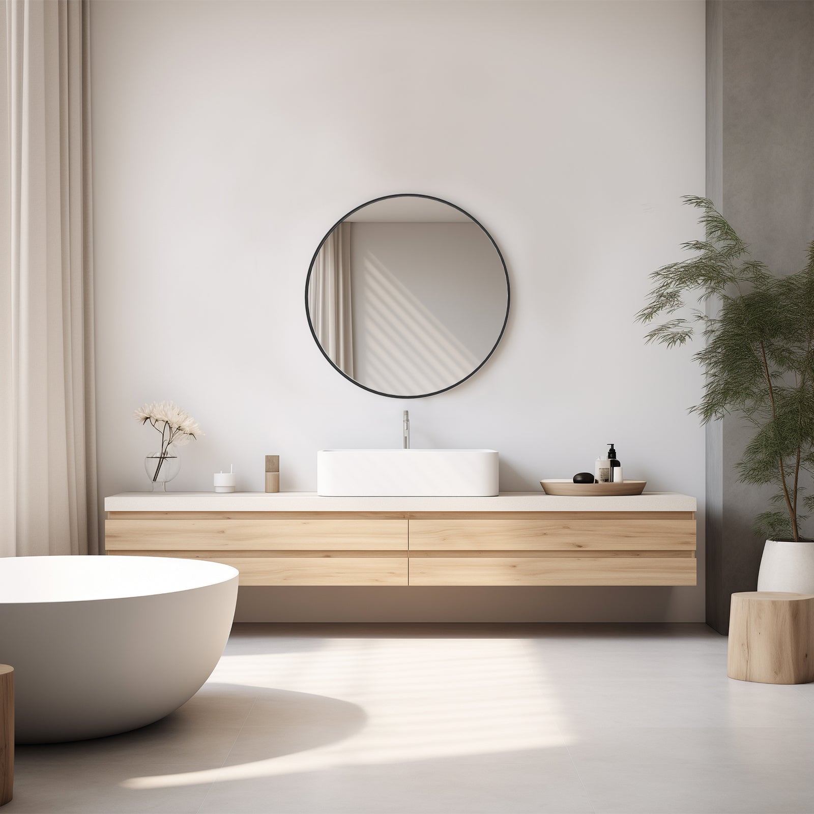 20" Black Metal Round Framed Bathroom Vanity Mirror-Mirrors-DECOROLALA