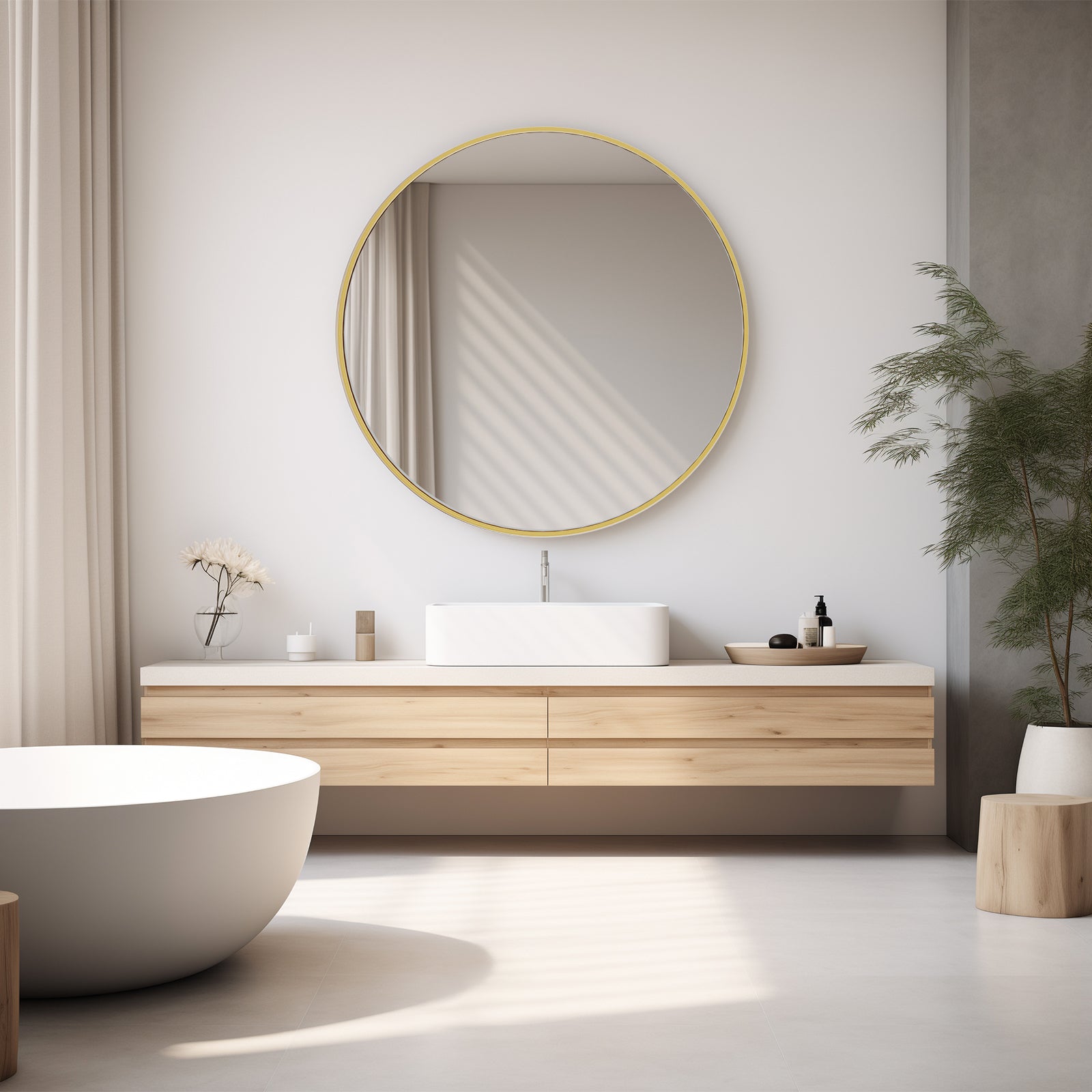 30" Gold Metal Round Framed Bathroom Vanity Mirror-Mirrors-DECOROLALA
