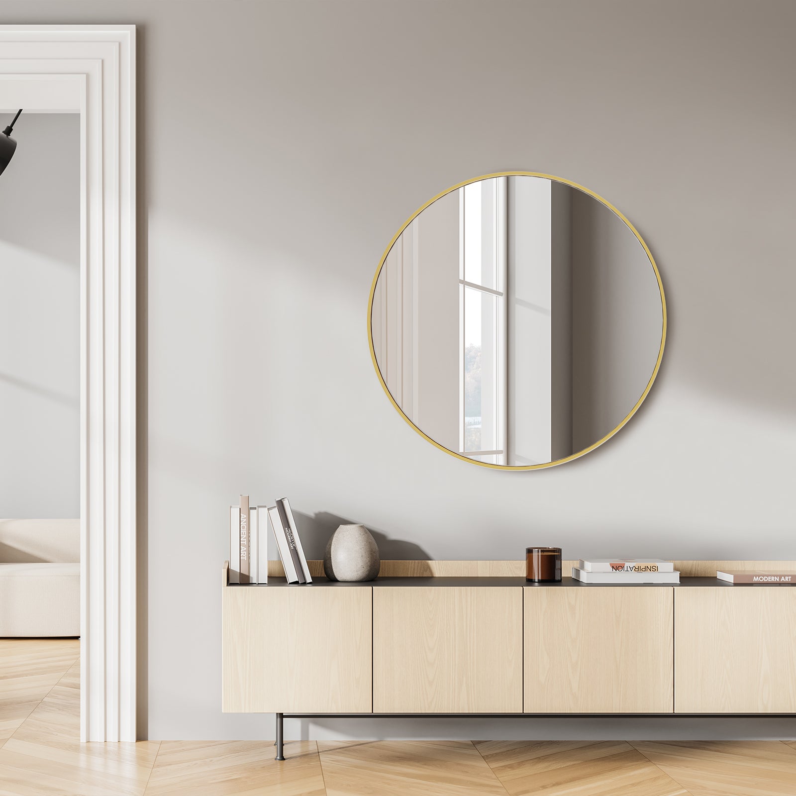 30" Gold Metal Round Framed Bathroom Vanity Mirror-Mirrors-DECOROLALA