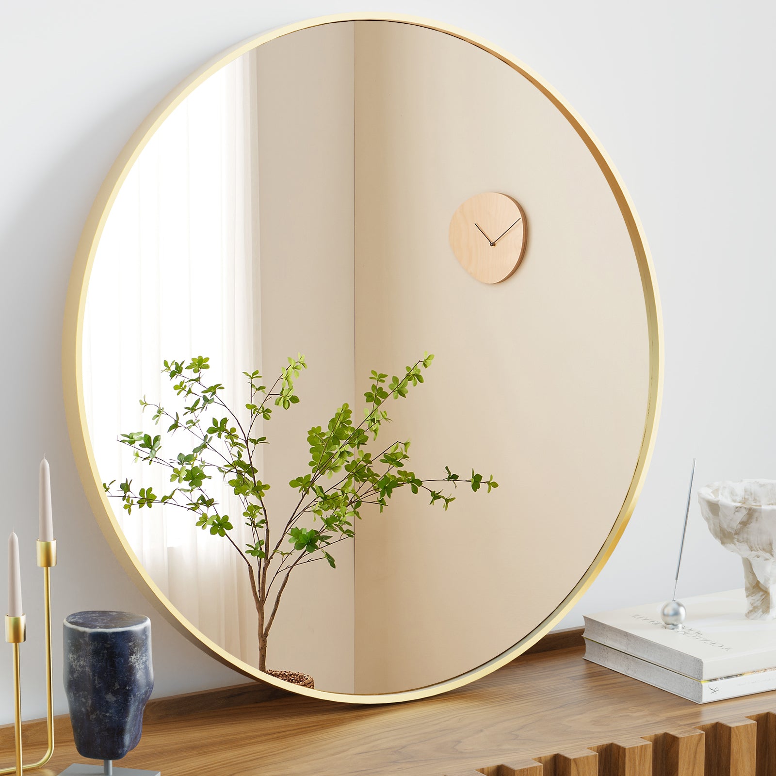 30" Gold Metal Round Framed Bathroom Vanity Mirror-Mirrors-DECOROLALA