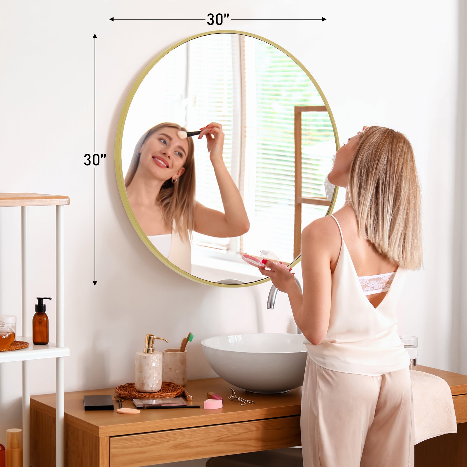 30" Gold Metal Round Framed Bathroom Vanity Mirror-Mirrors-DECOROLALA