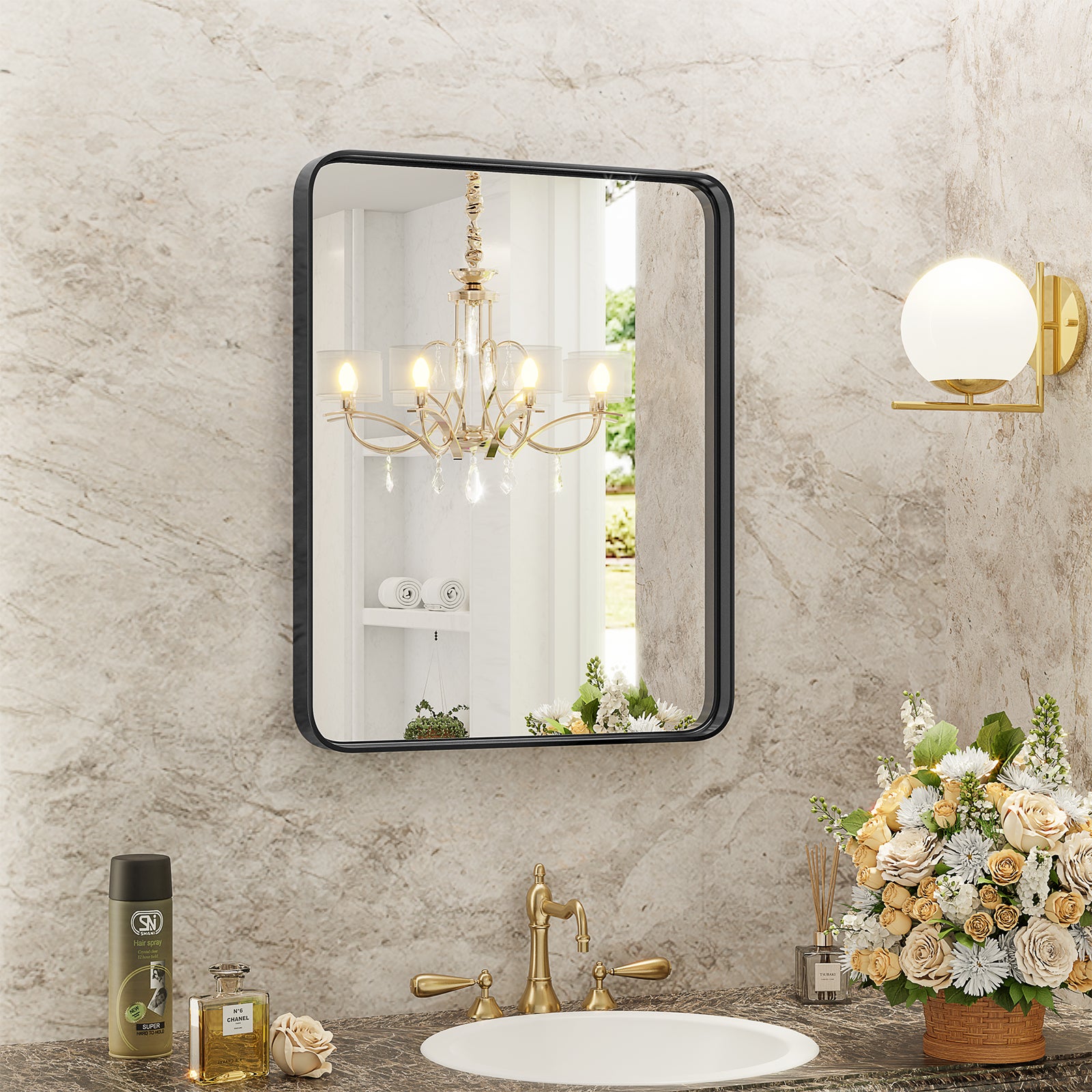 35" Black Metal Framed Bathroom Vanity Mirror-Mirrors-DECOROLALA