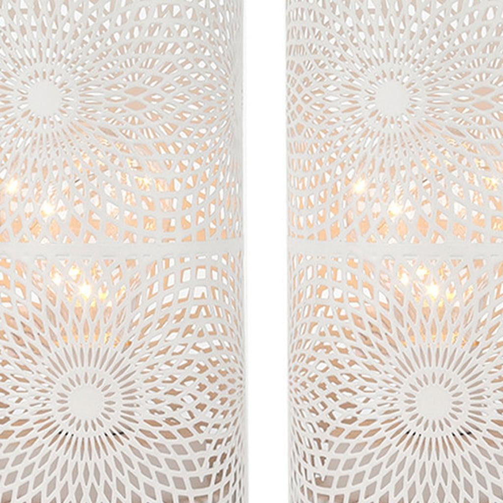 Set of Two 8" White Metal Pattern Bedside Lamp With Black Cylinder Shade-2