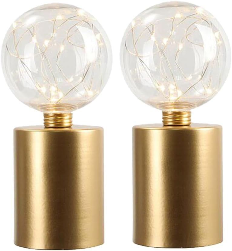 Set of Two 8" Gold Metal Round Bedside Lamp With Black Globe Shade-Table Lamps-DECOROLALA