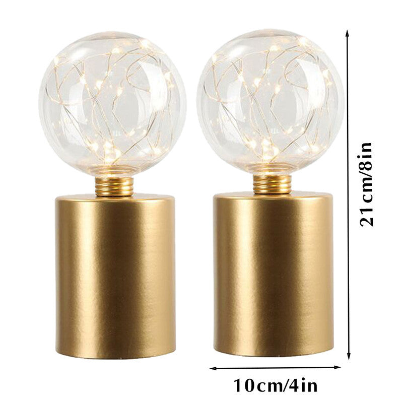 Set of Two 8" Gold Metal Round Bedside Lamp With Black Globe Shade-Table Lamps-DECOROLALA