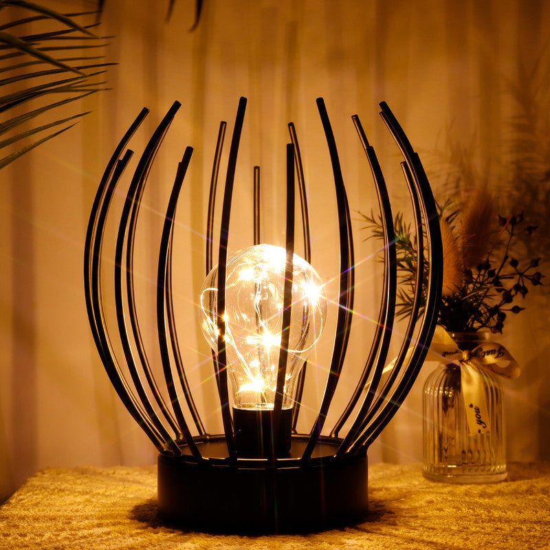 7" Black Metal Round Bedside Lamp With Black Globe Shade-6