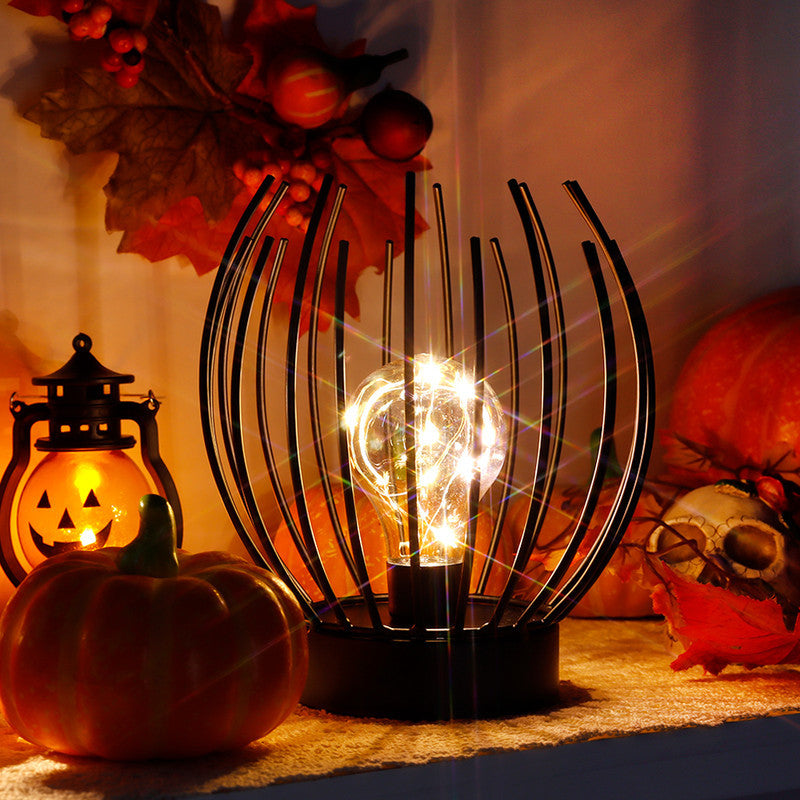 7" Black Metal Round Bedside Lamp With Black Globe Shade-7
