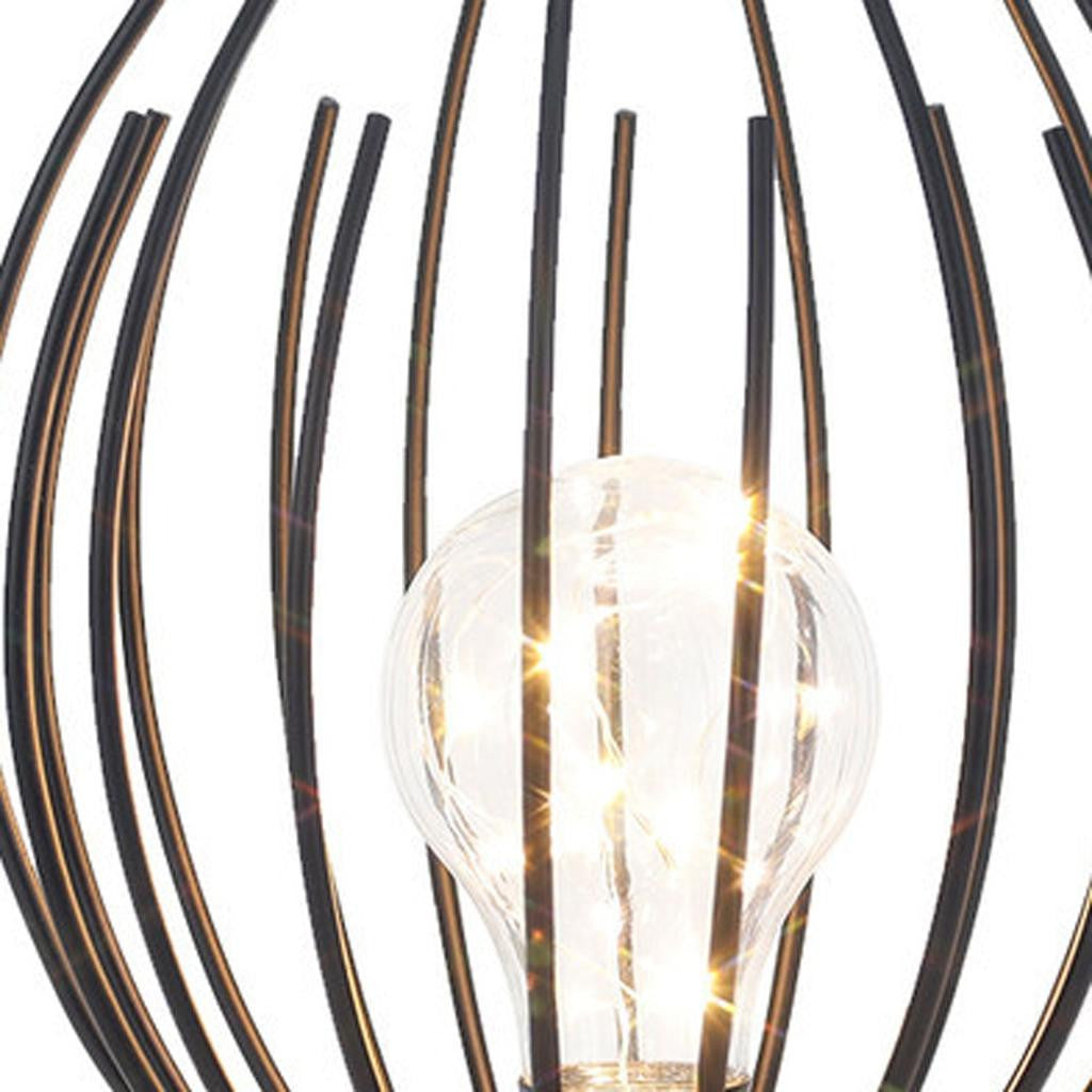 7" Black Metal Round Bedside Lamp With Black Globe Shade-4
