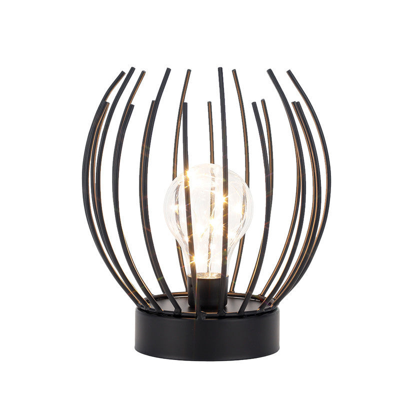 7" Black Metal Round Bedside Lamp With Black Globe Shade-2