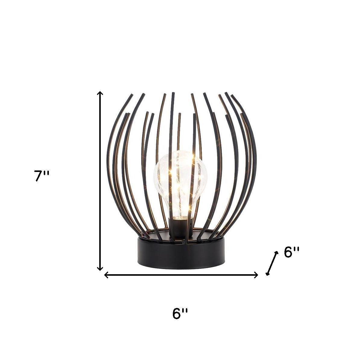 7" Black Metal Round Bedside Lamp With Black Globe Shade-8