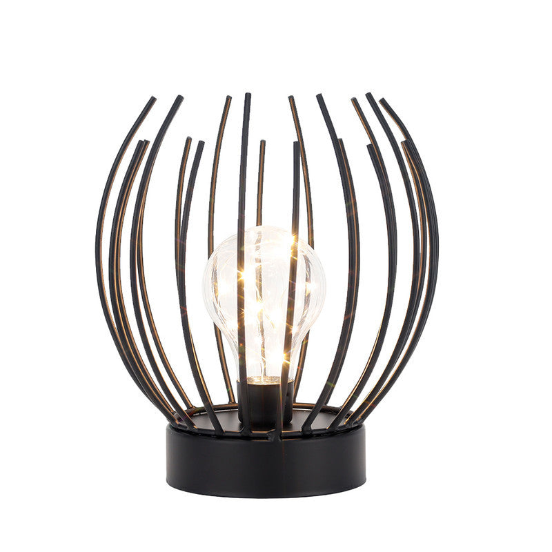 7" Black Metal Round Bedside Lamp With Black Globe Shade-0