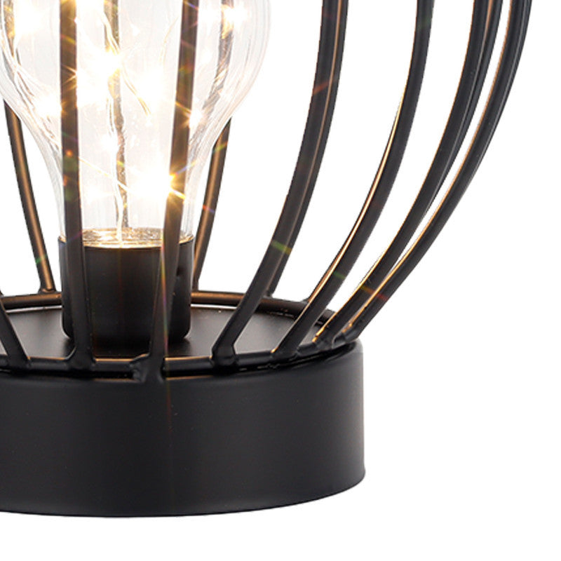 7" Black Metal Round Bedside Lamp With Black Globe Shade-3