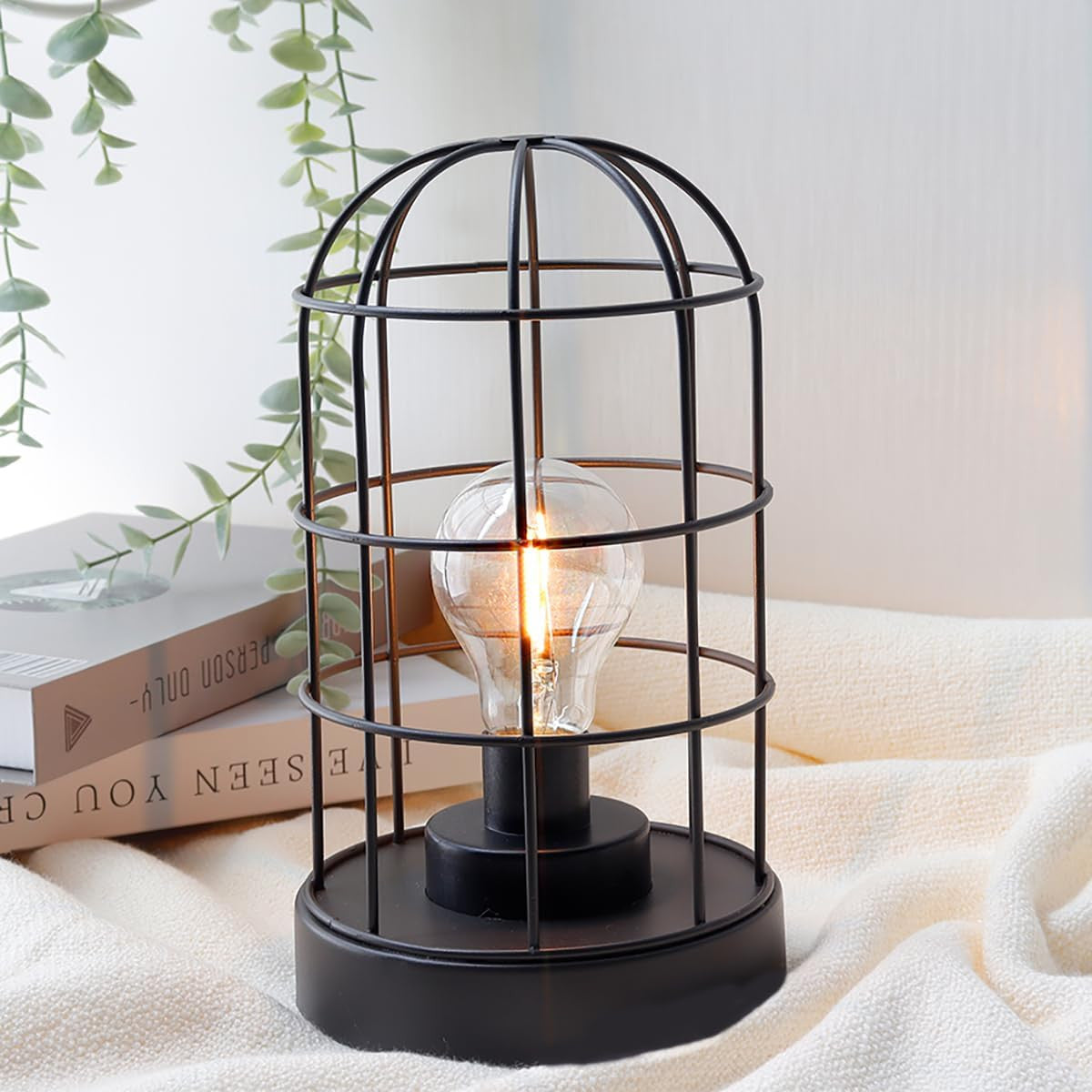 Set of Two 10" Black Metal Round Bedside Lamp With Black Cylinder Shade-Table Lamps-DECOROLALA