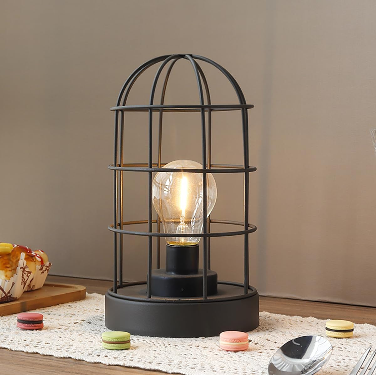 Set of Two 10" Black Metal Round Bedside Lamp With Black Cylinder Shade-Table Lamps-DECOROLALA