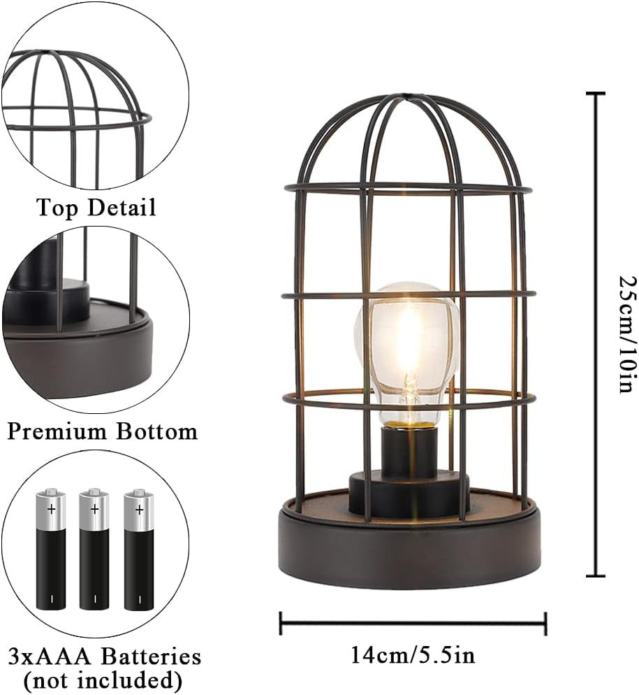 Set of Two 10" Black Metal Round Bedside Lamp With Black Cylinder Shade-Table Lamps-DECOROLALA