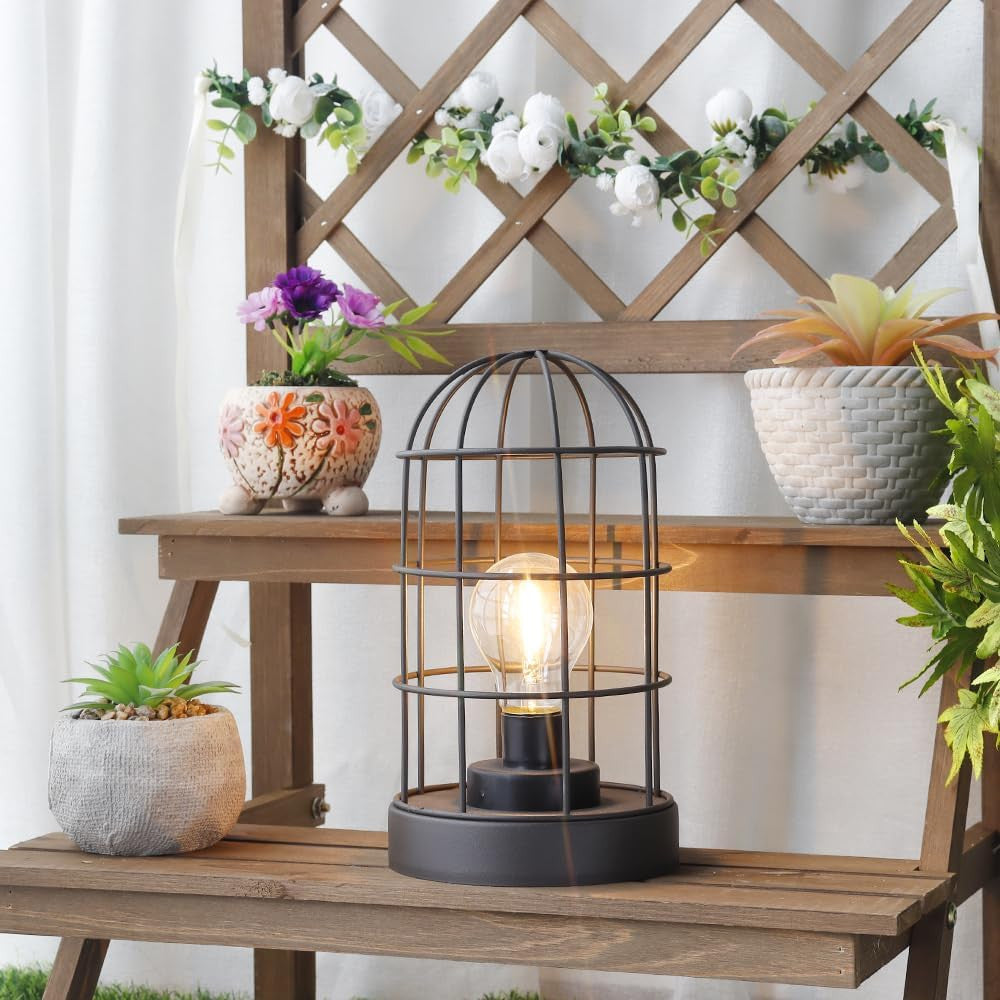 Set of Two 10" Black Metal Round Bedside Lamp With Black Cylinder Shade-Table Lamps-DECOROLALA
