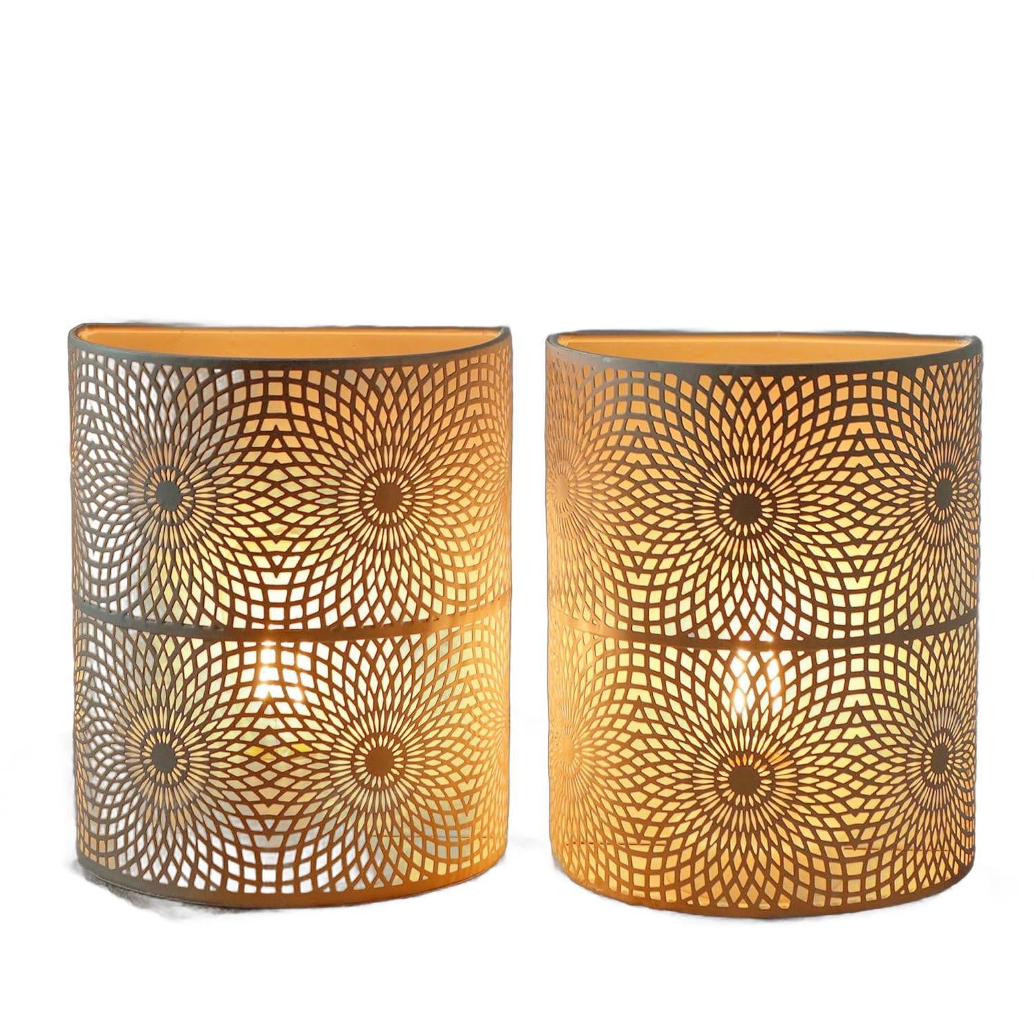 Set of Two 8" White Metal Round Bedside Lamp With Black Cylinder Shade-Table Lamps-DECOROLALA